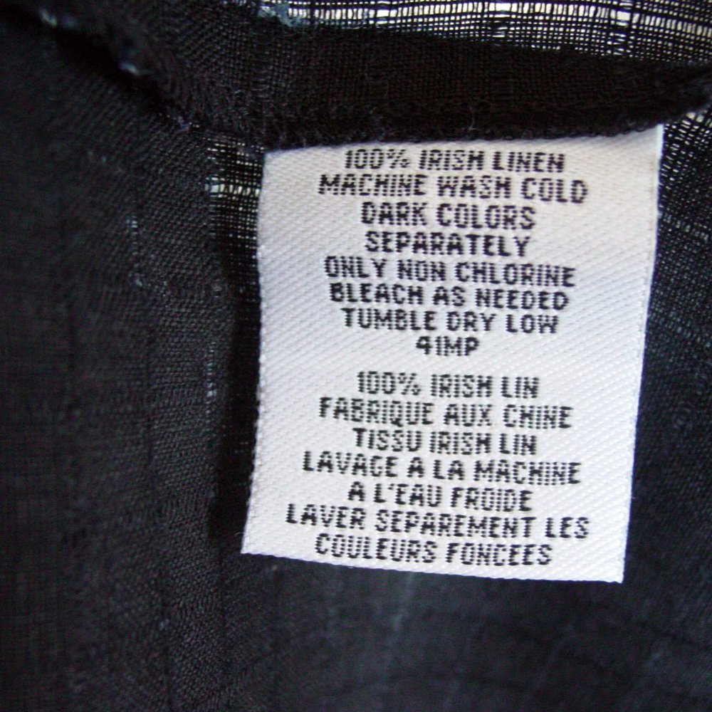 EILEEN FISHER Swan Dive Sheer Black Textured Irish Linen Button Down Dress S - Picture 7 of 8